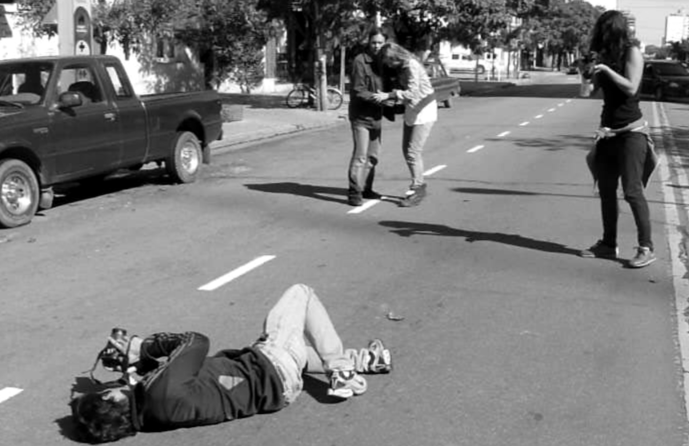 Camera crew filming in the street